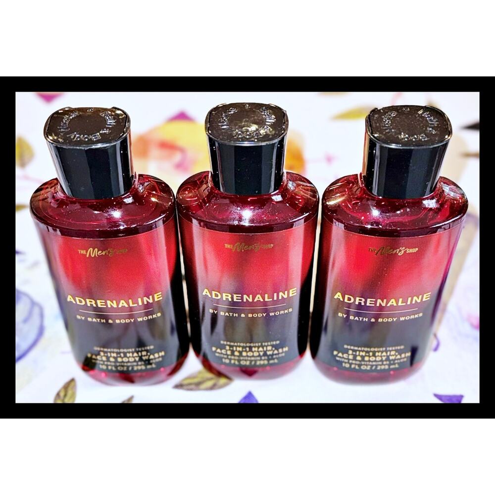 Bath & Body Works 10 oz Adrenaline Men's 3-in-1 Hair Face Body Wash Gel x3